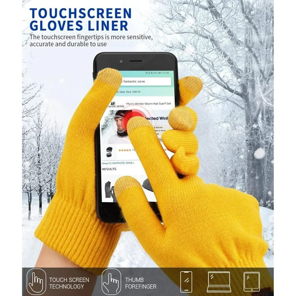 Women's Yellow Winter Touchscreen Wool Magic Warm Knit Fleece Lined Gloves